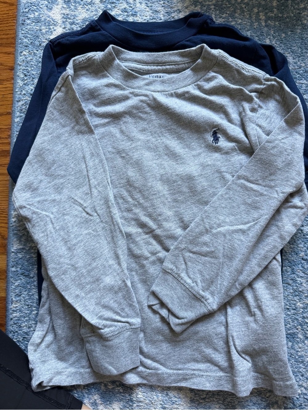Two Polo by Ralph Lauren Crewneck long sleeve shirts in gray and navy